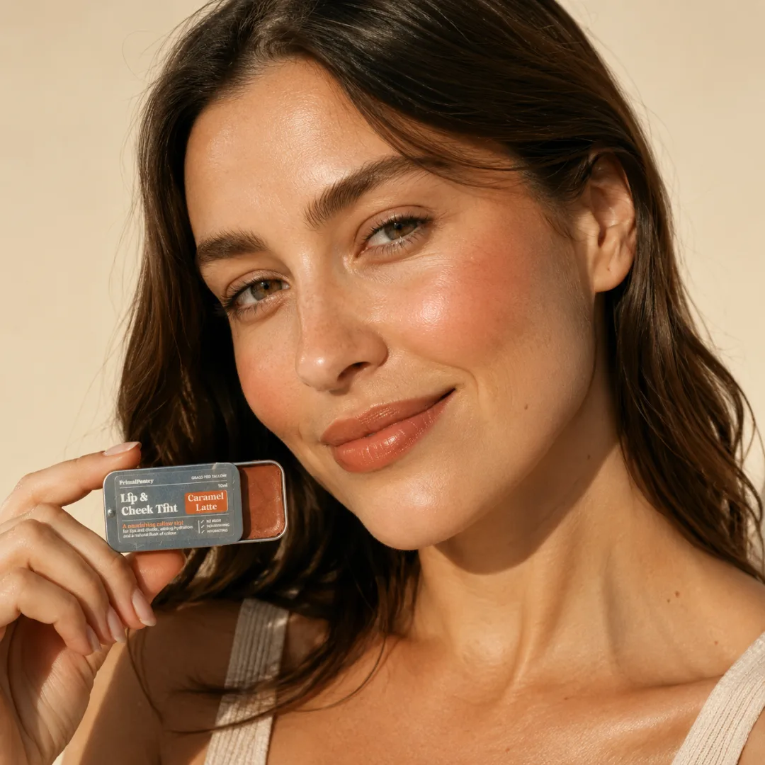 A natural flush of colour on lips and cheeks