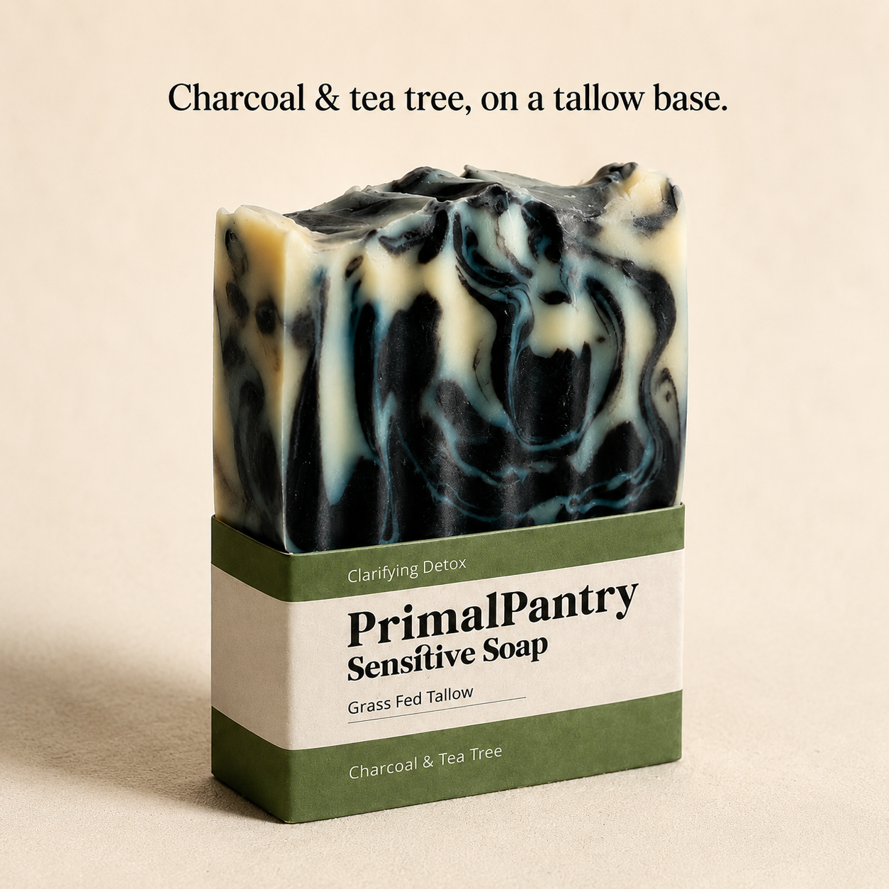 Charcoal & tea tree, on a tallow base